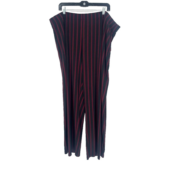 Susan Graver Striped Liquid Knit Pull On 2X Pants Black Red Straight Casual - Picture 1 of 8